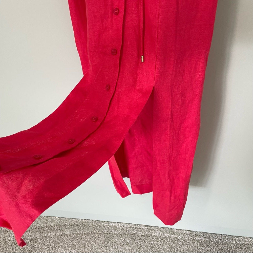 Red Midi Shirt Dress with Front Slits - Picture 10 of 11